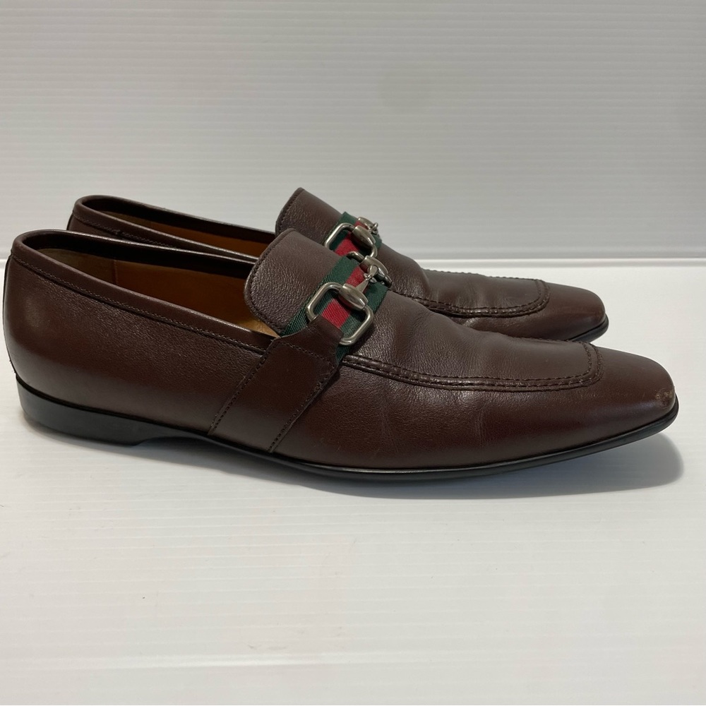Gucci Men's Brown Leather Horsebit Loafers Shoes US Size 42 E
